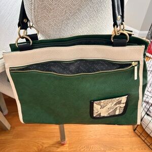 Olivia + Joy Green and Cream Shoulder Bag with Structured Design